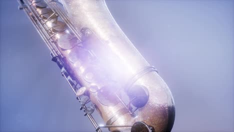 Golden-Tenor-Saxophone-on-blue-background-with-light
